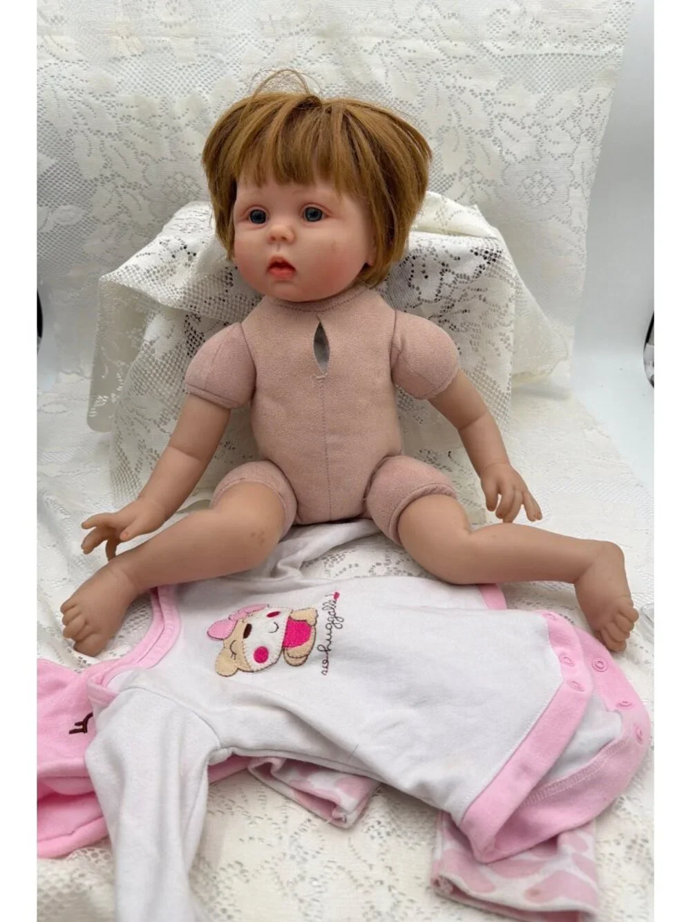 Reborn Baby Doll Brown Hair Pink Outfit & Accessories Pre-Owned W Flaws 20